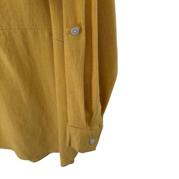 Tahari Linen Blend Long Sleeve Button Front Pullover Tunic Top Yellow Size Large - Picture 5 of 7